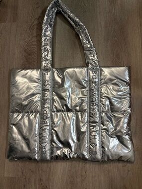 Bath & Body Works Metallic Silver Quilted Tote
